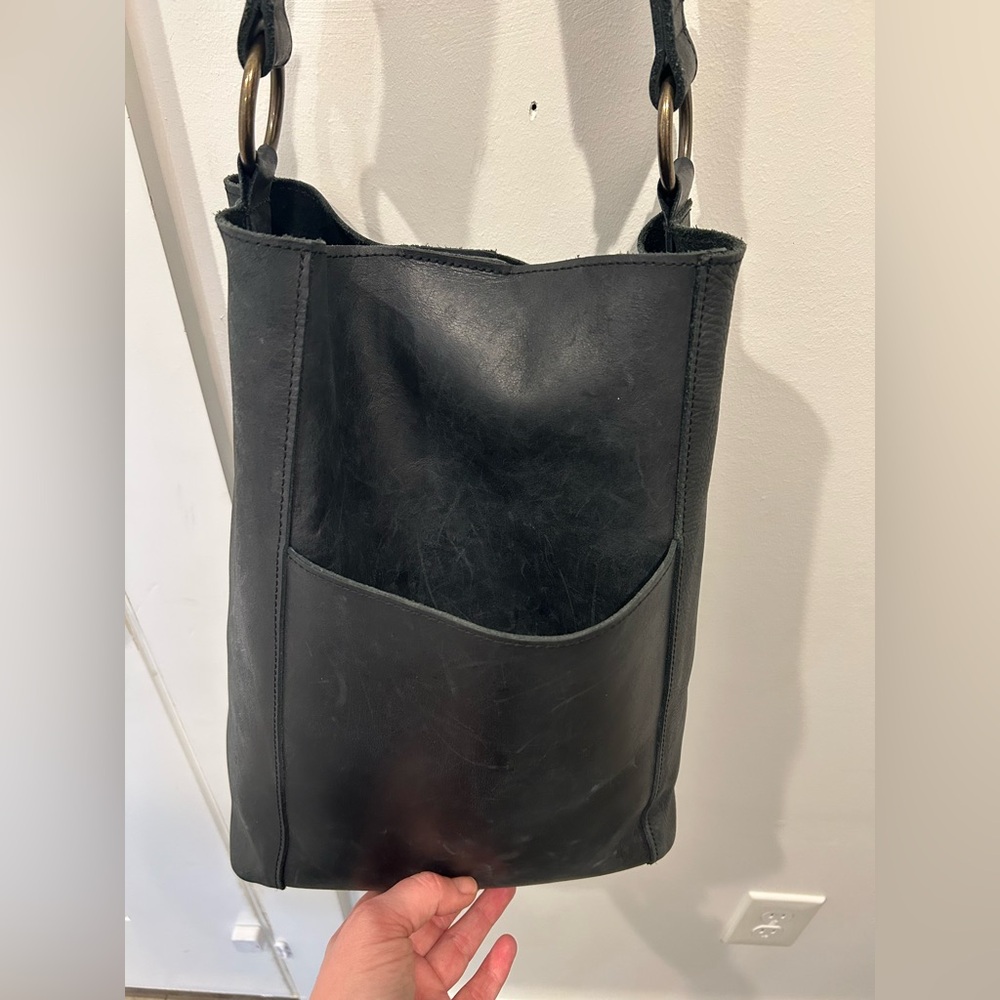 ABLE Black Leather Shoulder Bag